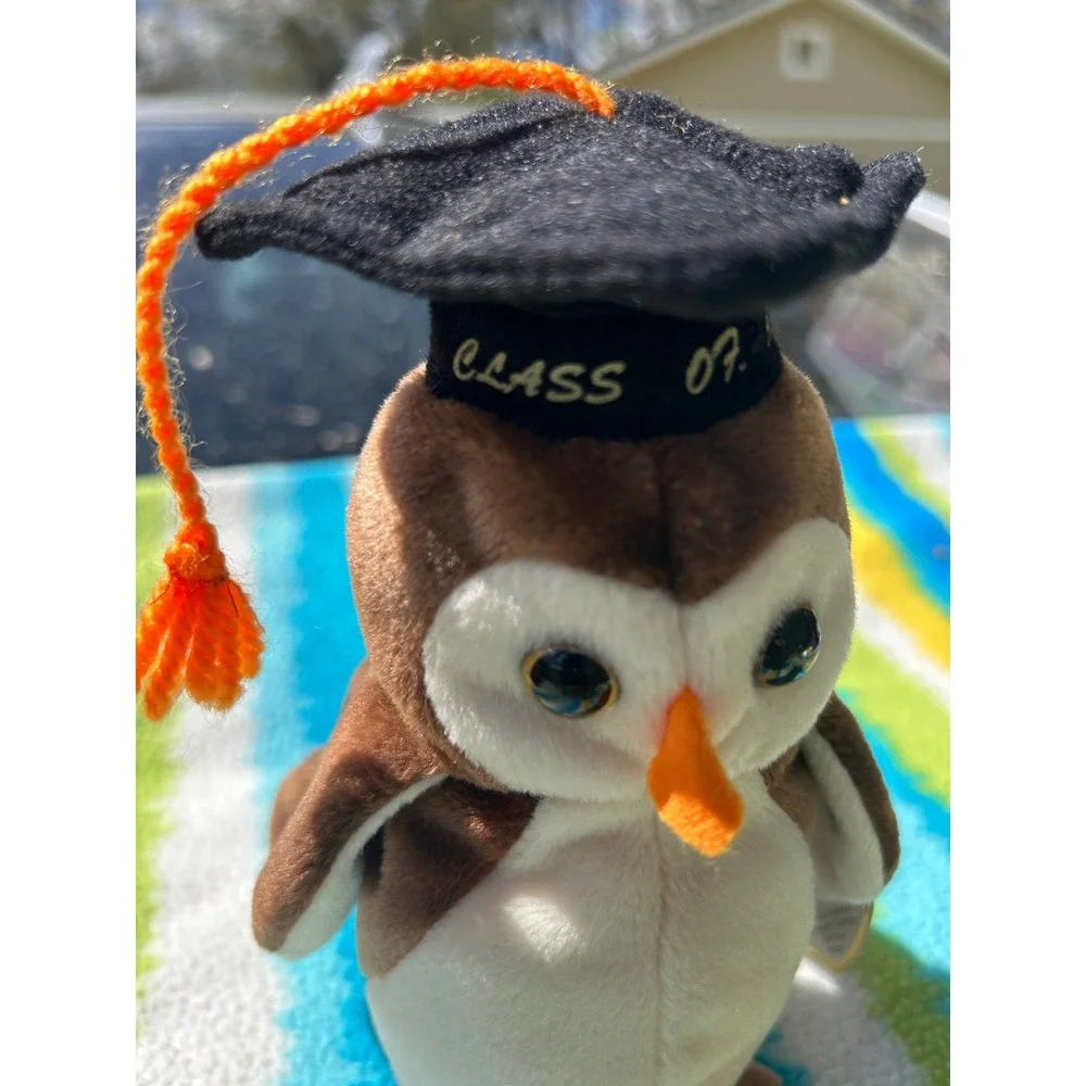 Ty Wise the Owl Beanie‎ Baby Plush 1998 Brown Graduation Cap Excellent Retired